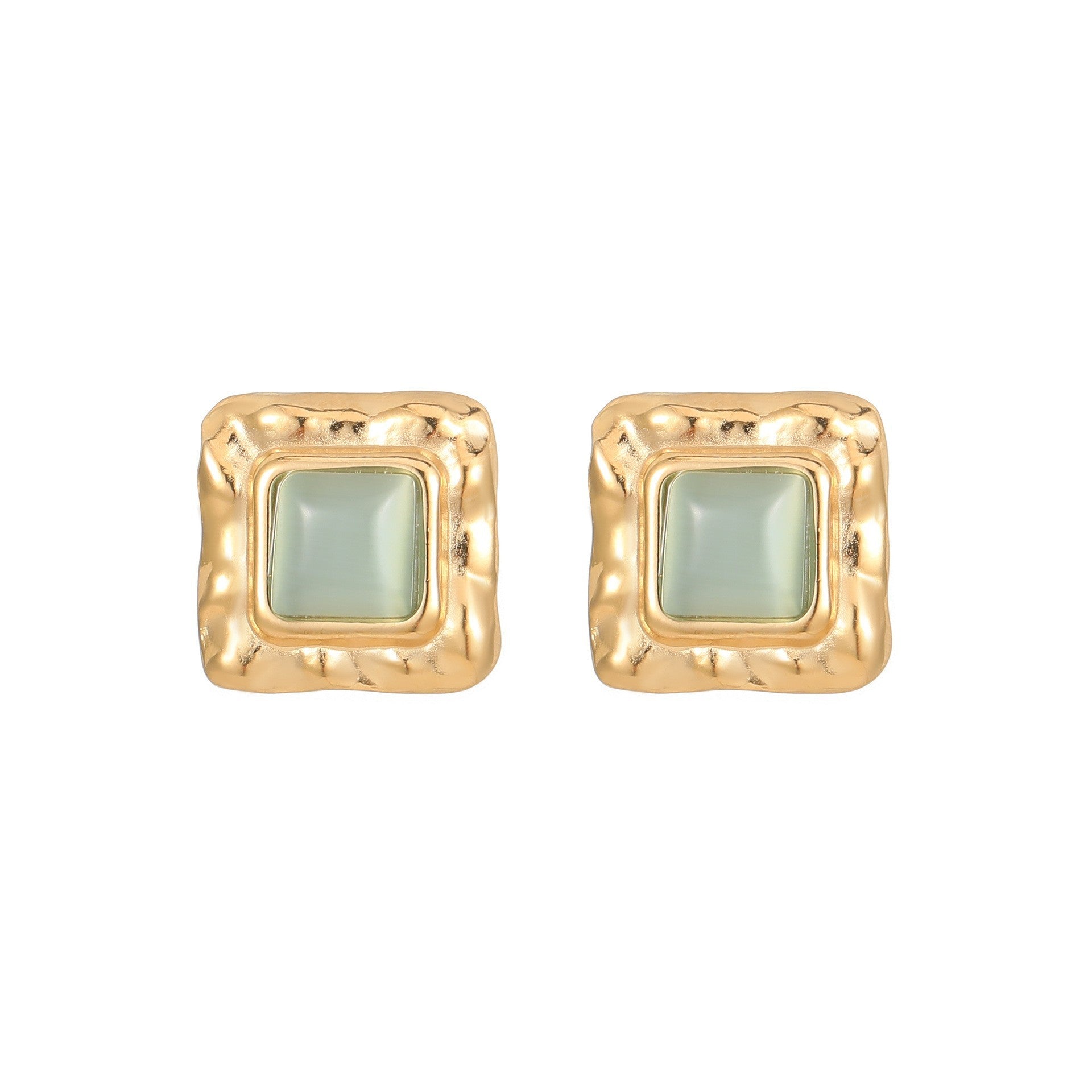 Wholesale Natural Turquoise Fan-shaped Hollow Stainless Steel Earrings